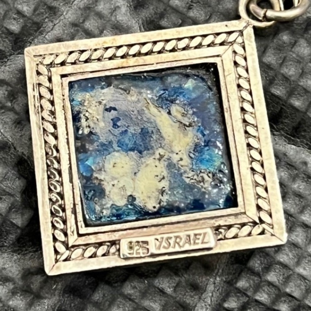 CW Sellors Israel 925 Silver Glass Necklace Women Blue Sterling 925 Square - Picture 5 of 8